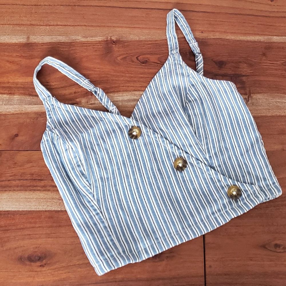 Hollister button linen striped crop top